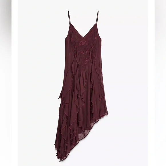 Zara ZW Collection Embroidered Asymmetric Dress - Picture 9 of 10